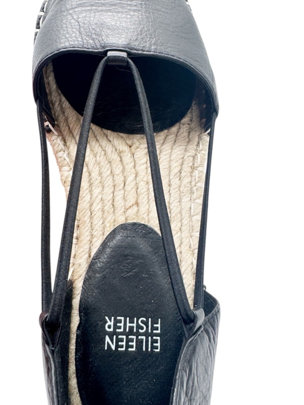Eileen Fisher Lee Espadrille Flats Black Leather Slip-On Mimimalist Shoes Sz 7 - Picture 13 of 16